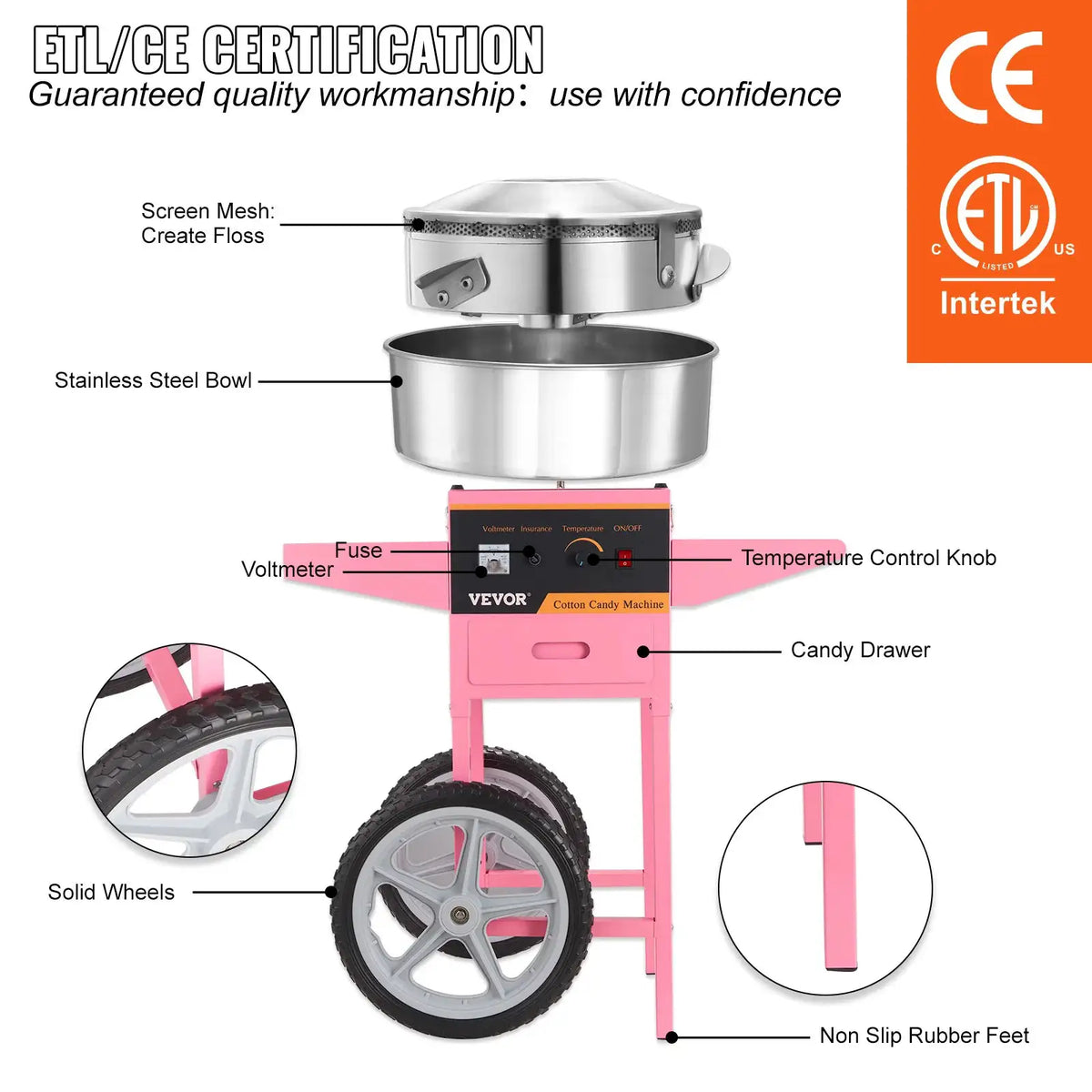 SucceBuy Electric Cotton Candy Machine with Cart Commercial Floss — product view 4