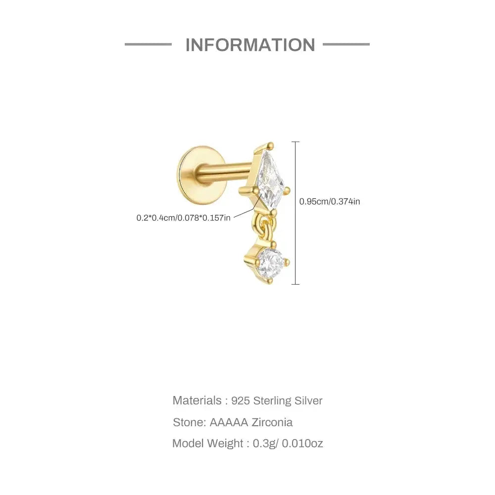Flat Head Stud Earrings Women 925 Sterling Silver Jewelry