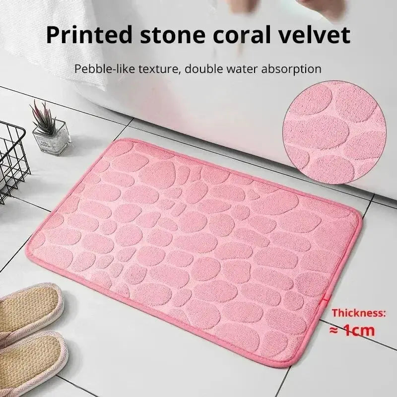 Memory Foam Embossed Velvet Non Slip Cobblestone Mat