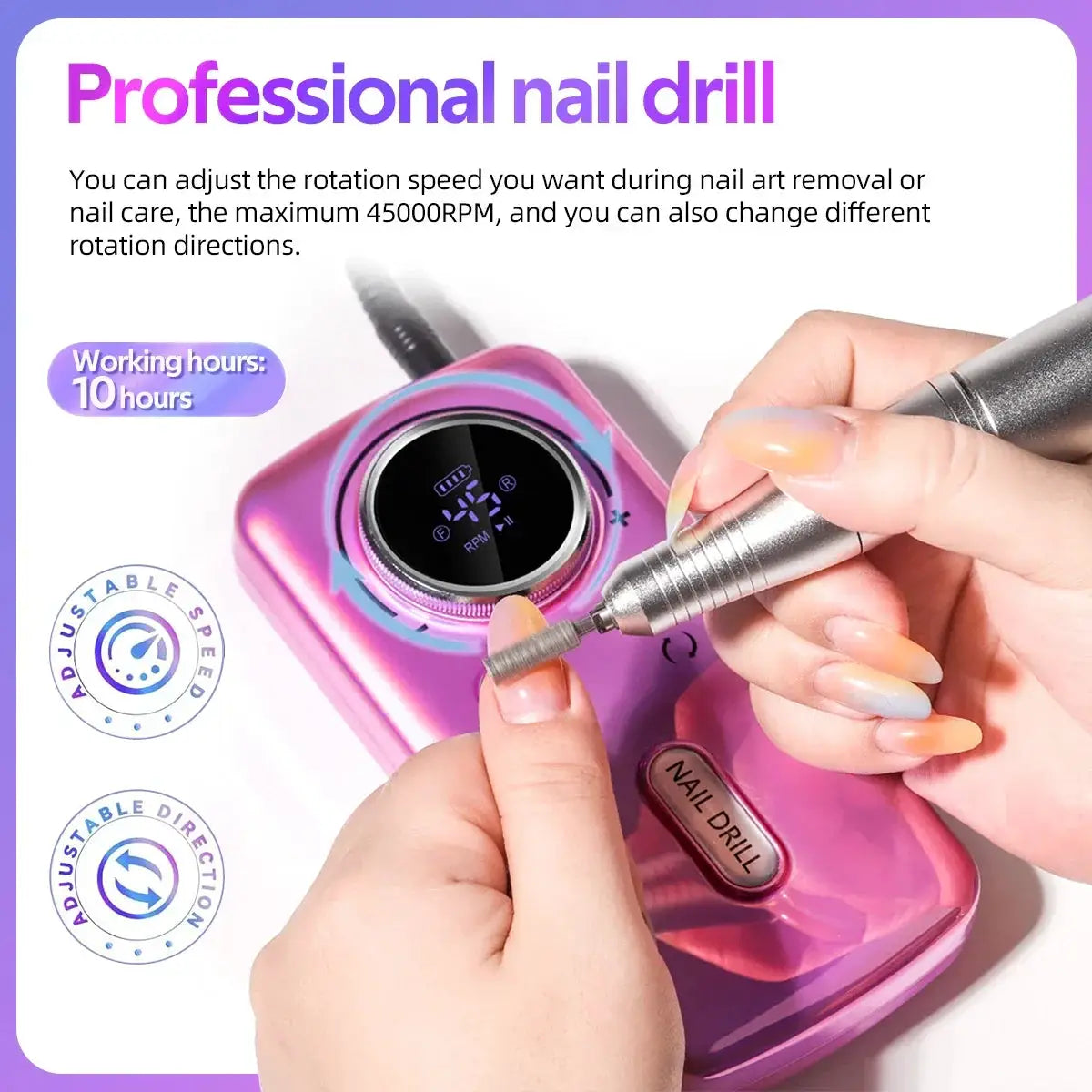 45000 RPM Electric Nail Drill Portable Nail File Home Salon