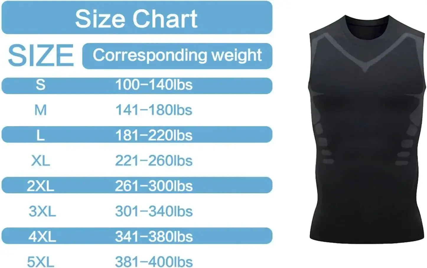 Mens Ionic Slimming Compression Vest Ice Silk Body Shaper
