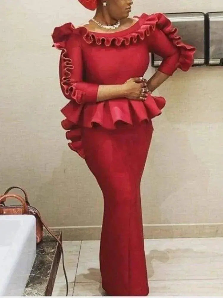 Chic African Ruffled Maxi Dress for Special Events