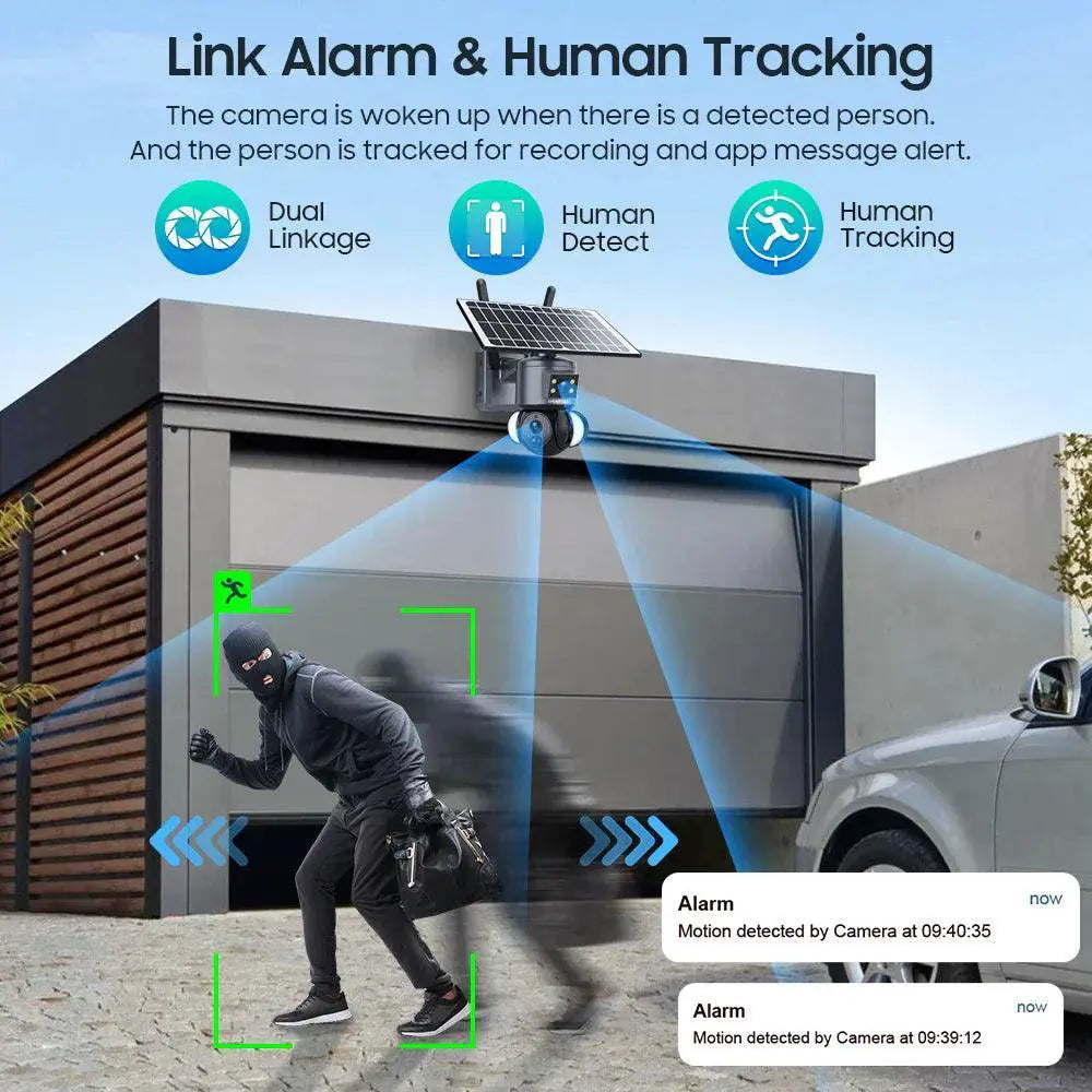 Solar Powered Outdoor Security Cam AI Tracking Night Vision