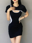 Sleek Hollow Waist A-Line Dress Stylish Streetwear Fashion