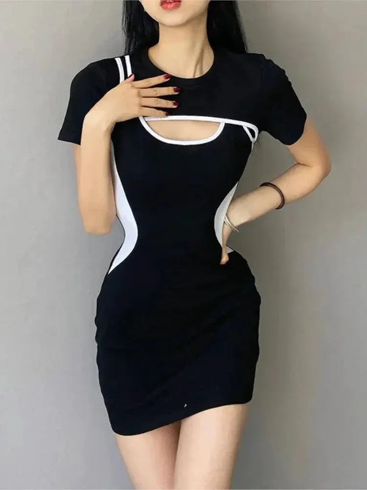 Sleek Hollow Waist A Line Dress Streetwear Fashion