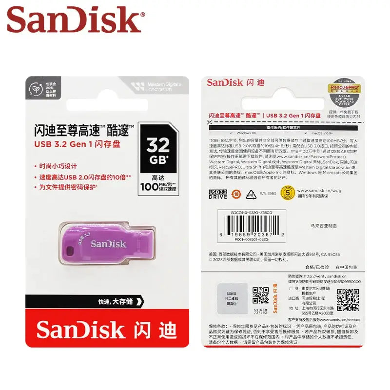 SanDisk USB 3.2 Gen1 CZ410 Ultra Shift Flash Drive 128GB 64GB 32GB Universal Serial Bus Read 100 MB/s Memory Stick Pendrive