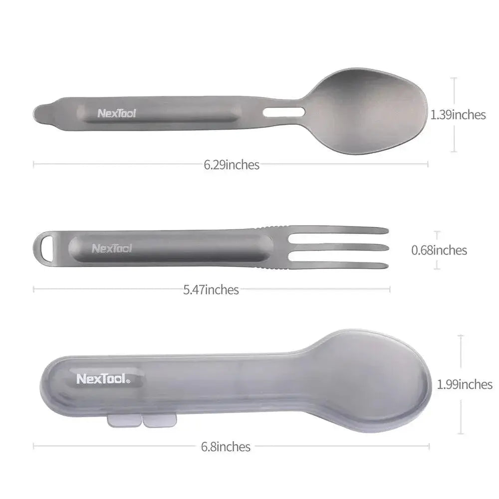 Lightweight Titanium Camping Spoon And Fork Set With Case