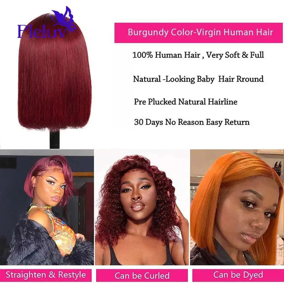 Burgundy 99J Lace Front Bob Wig 13x4 Remy Human Hair