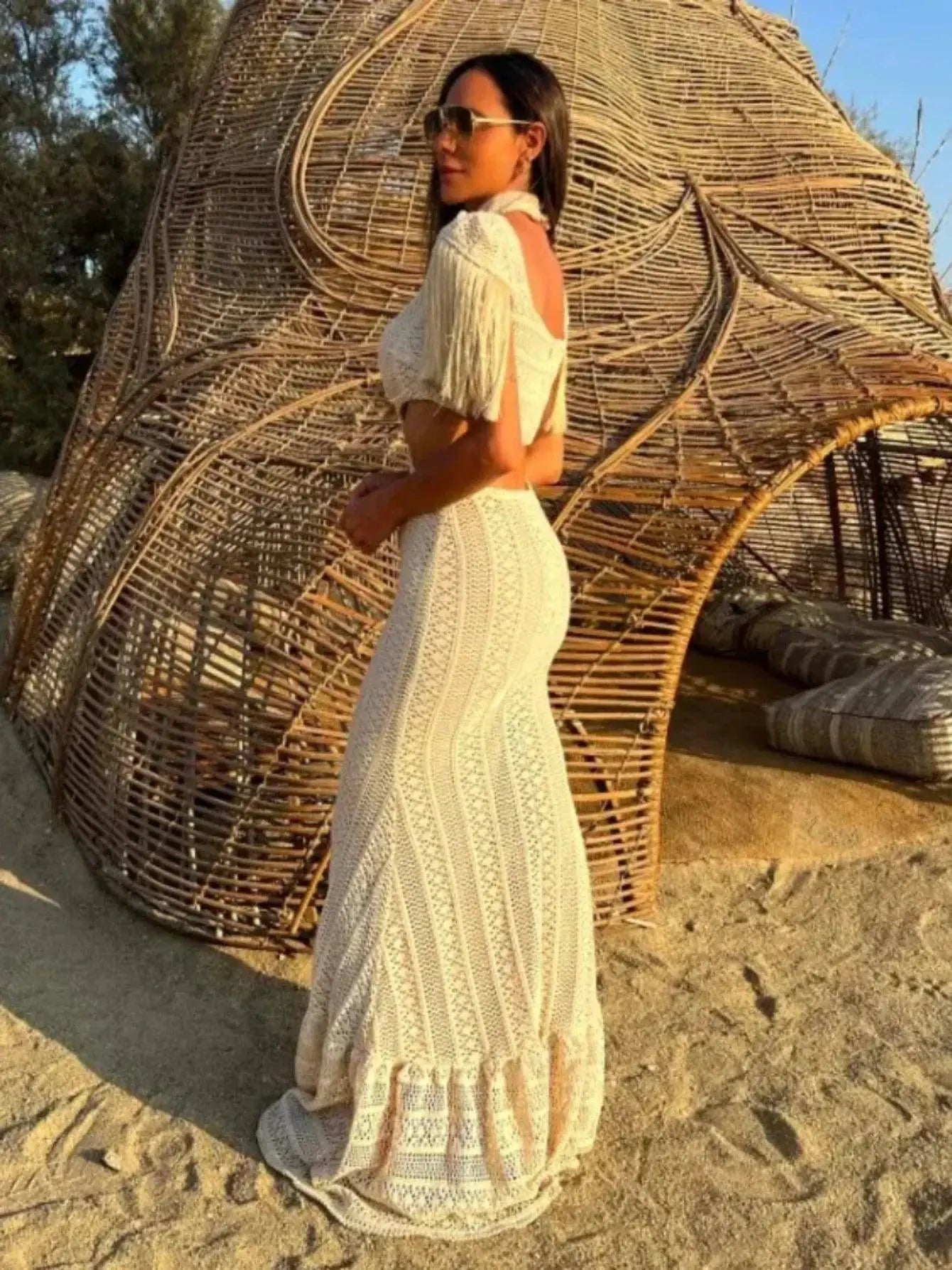 White Lace Turtleneck Dress Summer Beachwear Sensation
