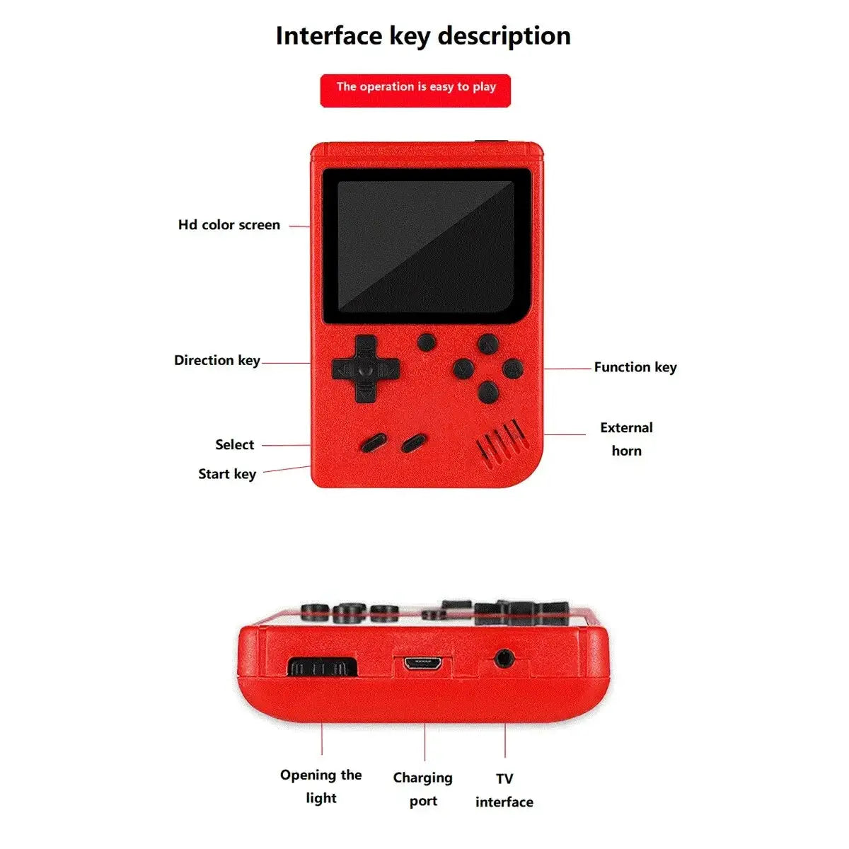 Red Retro Handheld Console With 400 Classic Games Collection