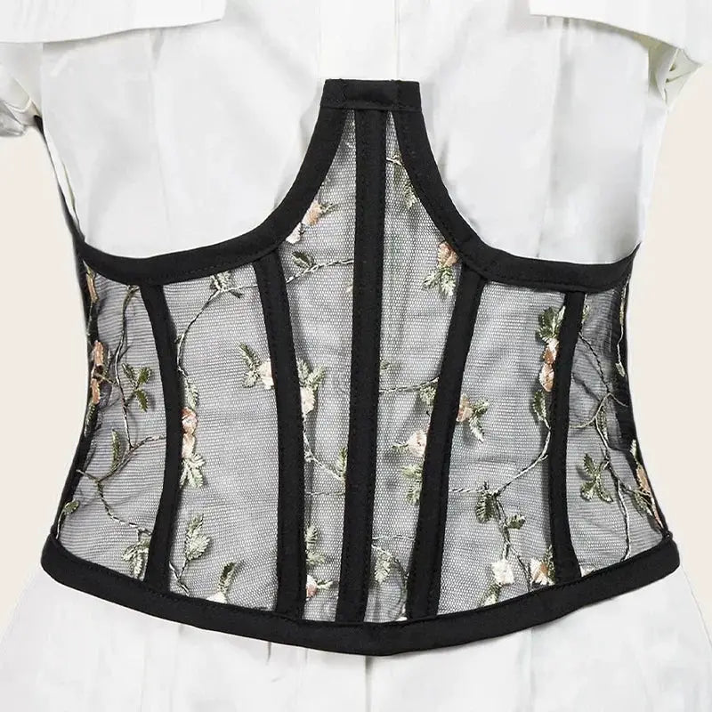Floral Embroidery Black Corset High Waist Shaper Harajuku