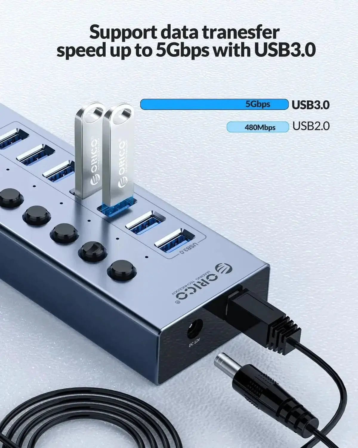 Orico USB Hub High Speed Data Transfer Solution 7 Port