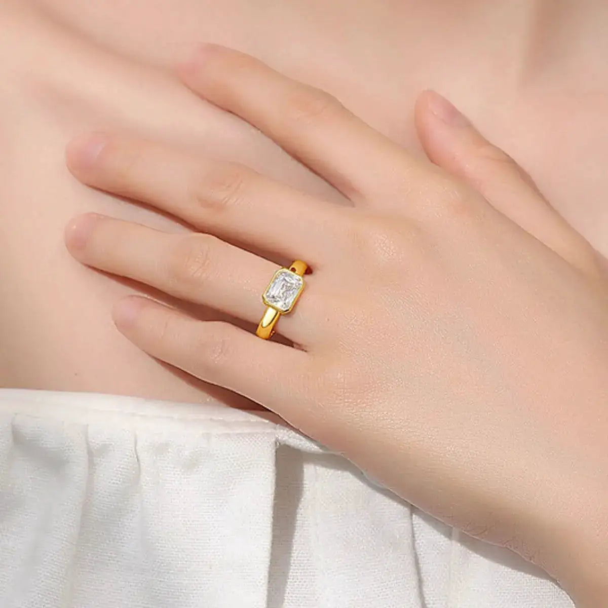 Sterling Silver Silver Moissanite Square Wedding Ring — product image 3