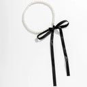 Elegant Black Ribbon Choker Necklace with White Pearls