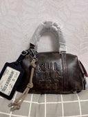 Vintage Card Slot Boston Y2K Handbag For Women Leather Bag