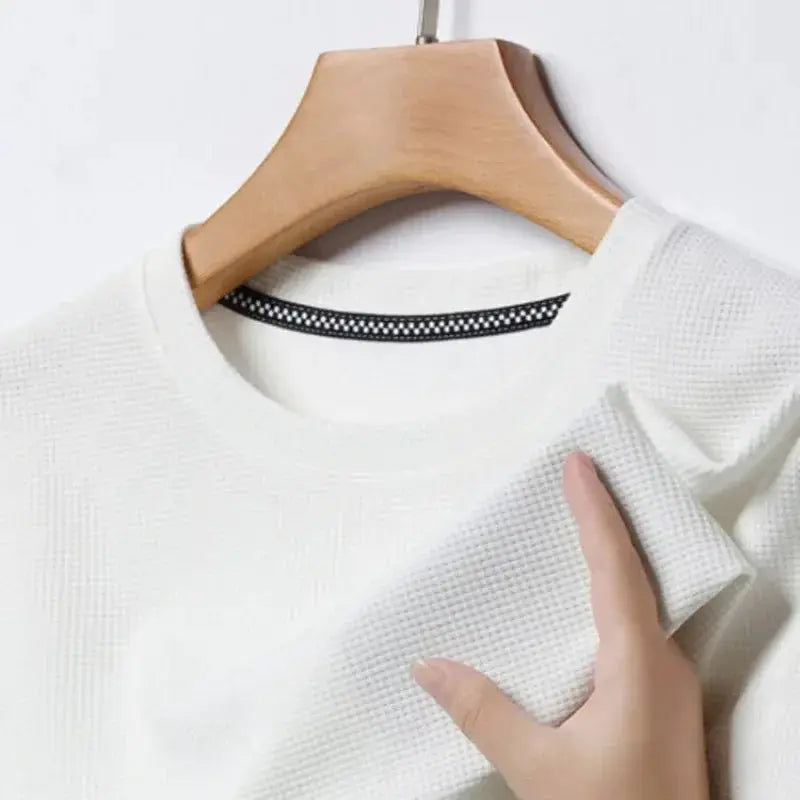 Waffle Round Neck Short Sleeve T Shirt For Men - OurLum.com