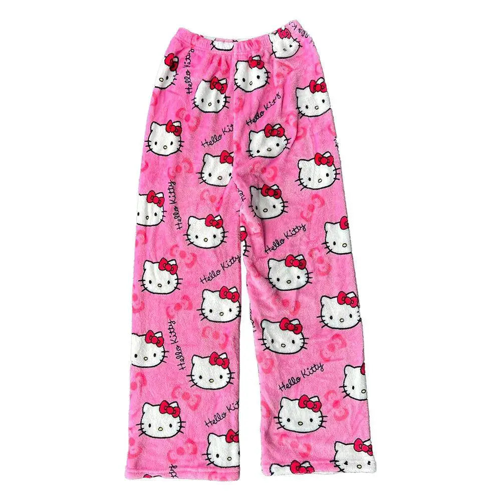 Hello Kitty Cartoon Flannel Pajamas Cozy Autumn Winter Wear