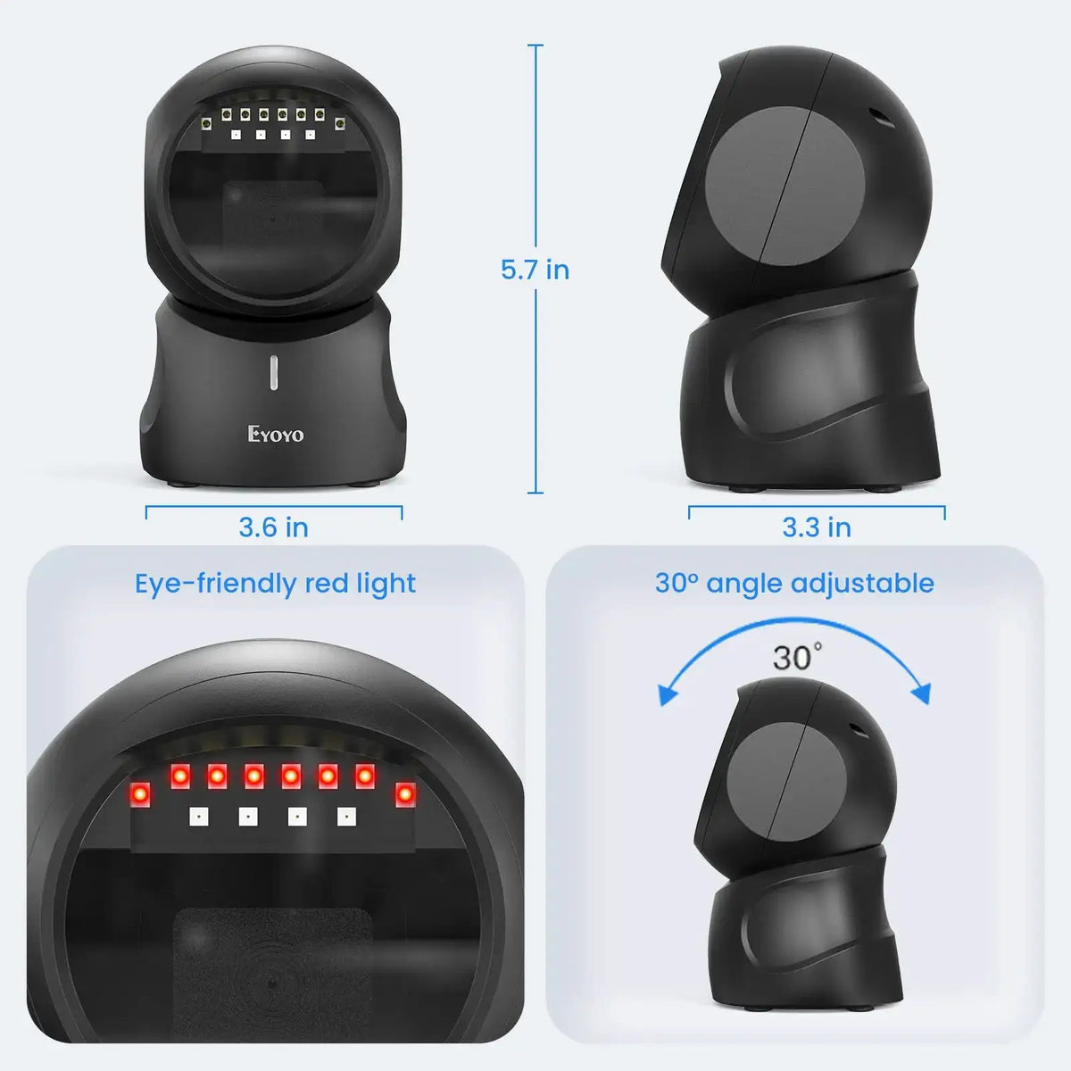 Eyoyo EY-5500 Hands-free Omnidirectional Barcode Scanner QR Code Automatic Sensing Scanning 1D&2D Desktop Barcode Scanner, USB Wired Bar Code Reader Screen Scanning for POS Supermarket Library Bookstore