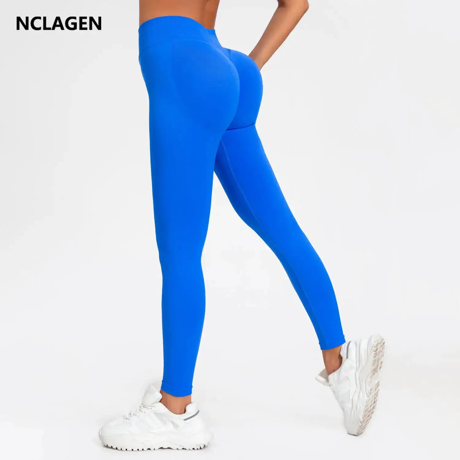 NCLAGEN Yoga Leggings Women Seamless Sports Pants Low Ribbed Band Gym Clothes Fitness Workout Wear Scrunch Bum Tights