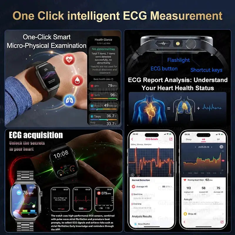 2026 New Hospital Level Health Smart Watch Body Fat ECG Blood oxygen BP Health AMOLED Screen HD Call Sport Smart Watches For Man