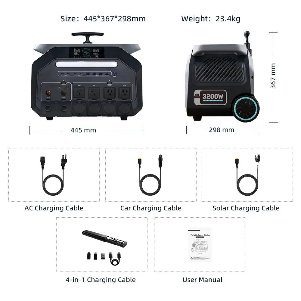 IEEtek P3200 3200W 2048Wh LiFePO4 Portable Power Station, Versatile Output Ports to Supply 16 Devices Simultaneously, 1000W (XT60i Port, 12-80V) PV Input (MPPT)