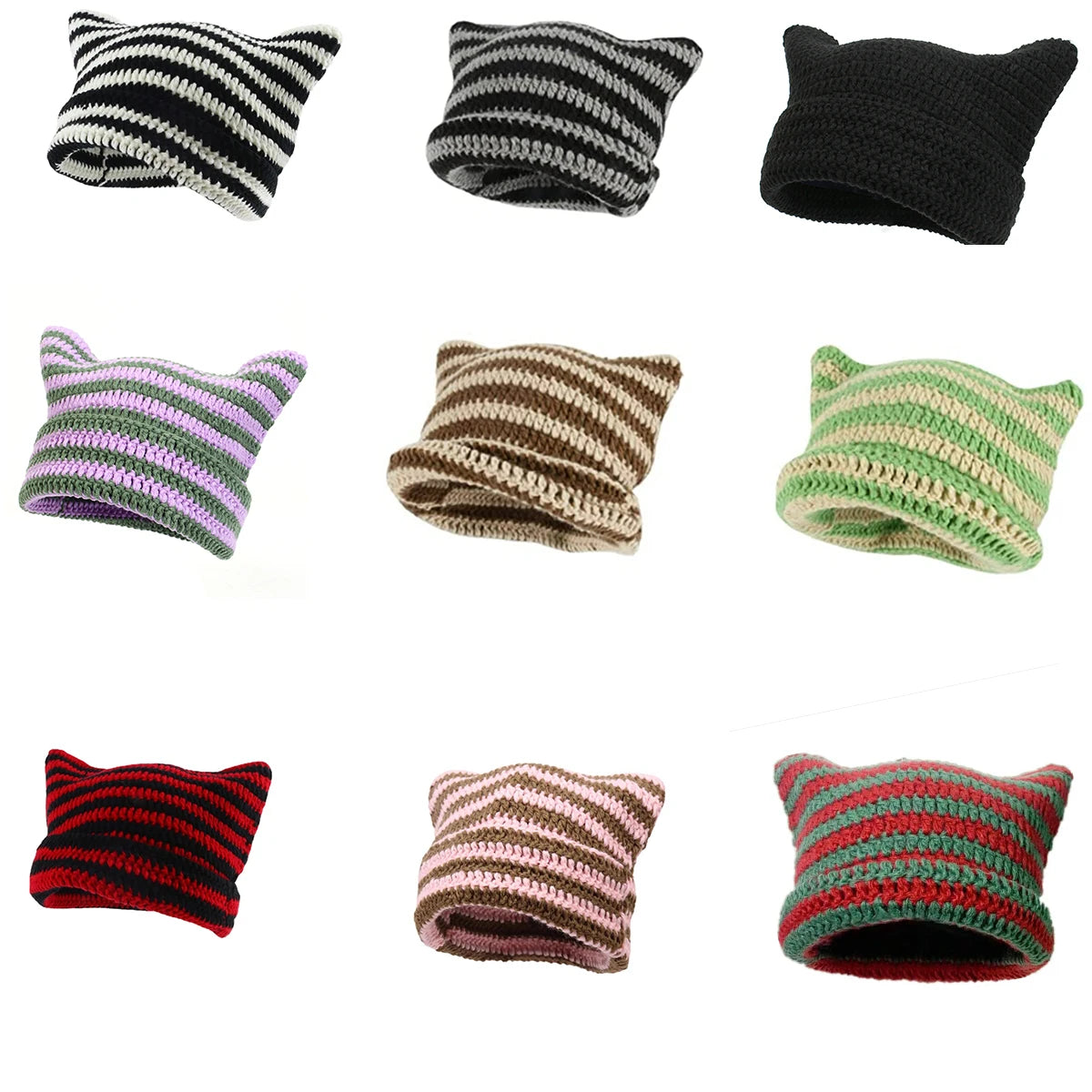 Y2K Striped Knit Winter Hat