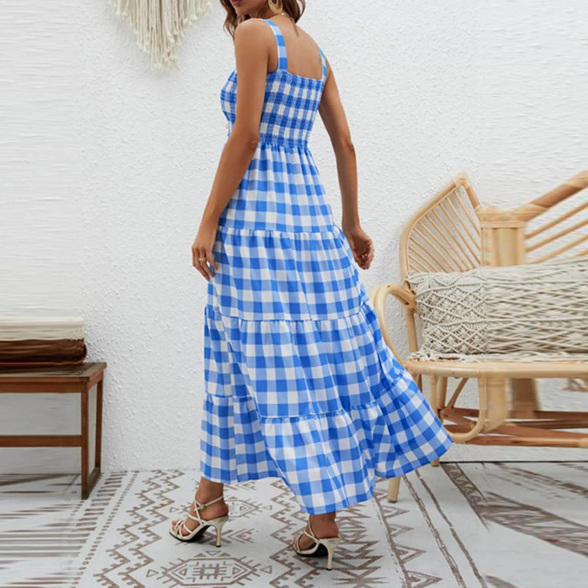 Plaid Sleeveless Vacation Maxi Dress