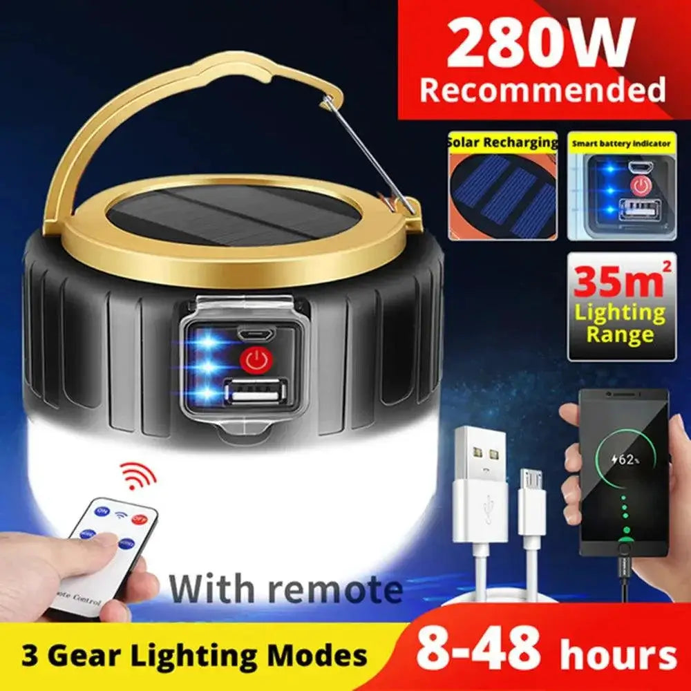 Solar LED Camping Lantern With Remote Control Waterproof Light