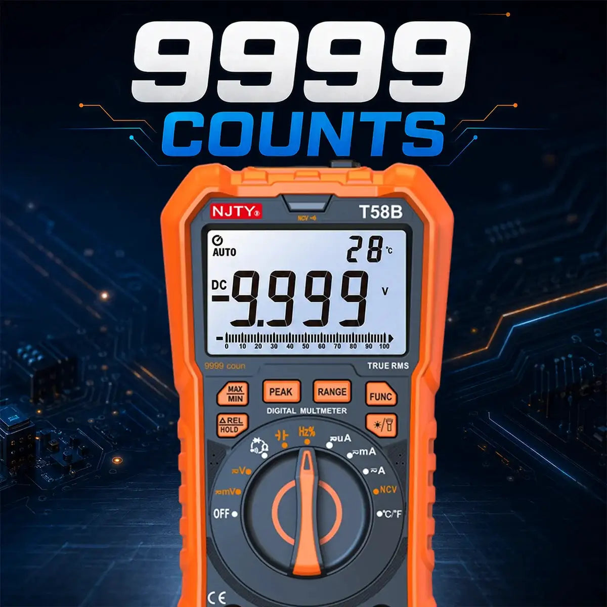 9999 Counts Digital Multimeter Auto Range True RMS Voltage Current Tester NCV Capacitance Frequency Temperature Meter Backlit HD