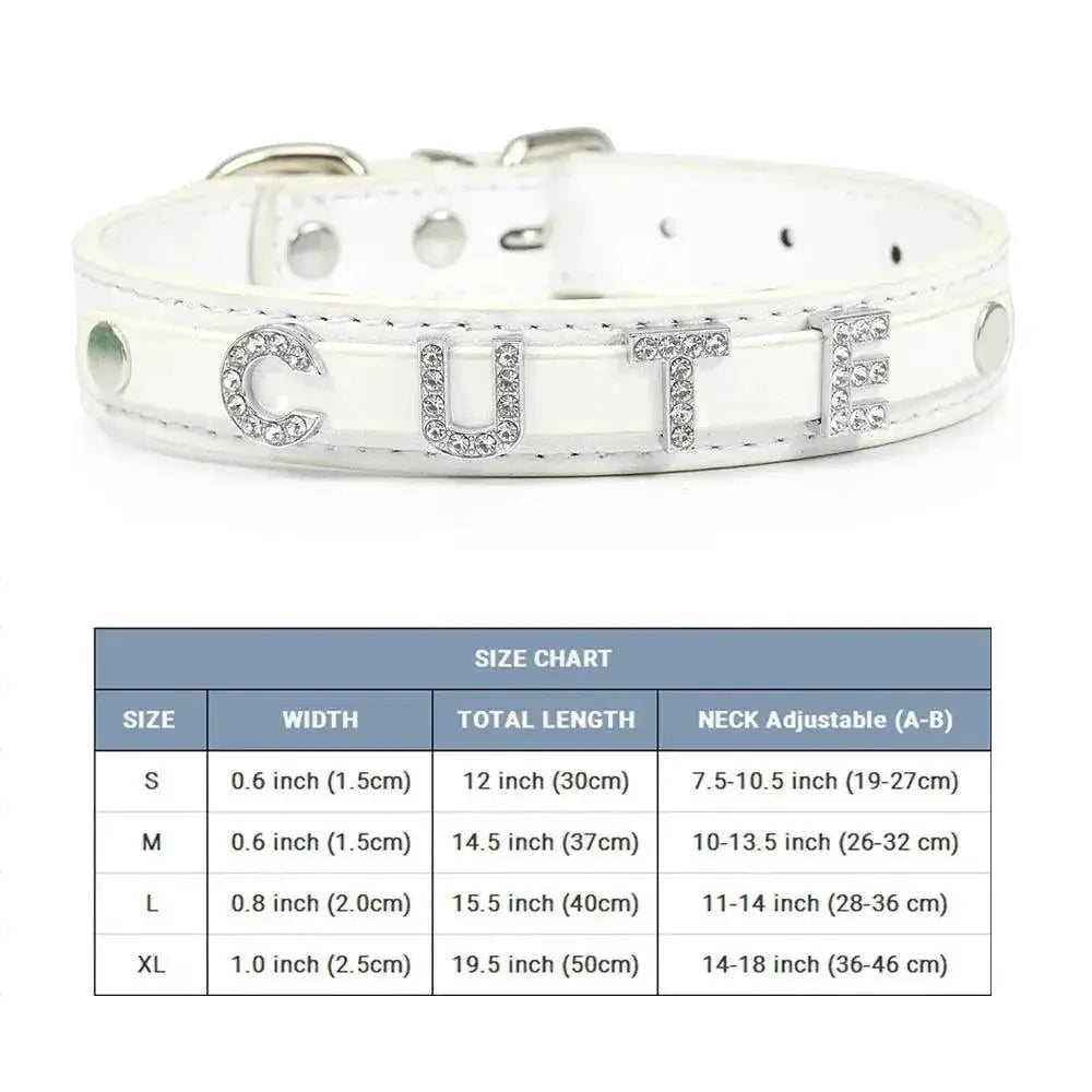 Leather Personalized Pet Collar With Rhinestone Letters