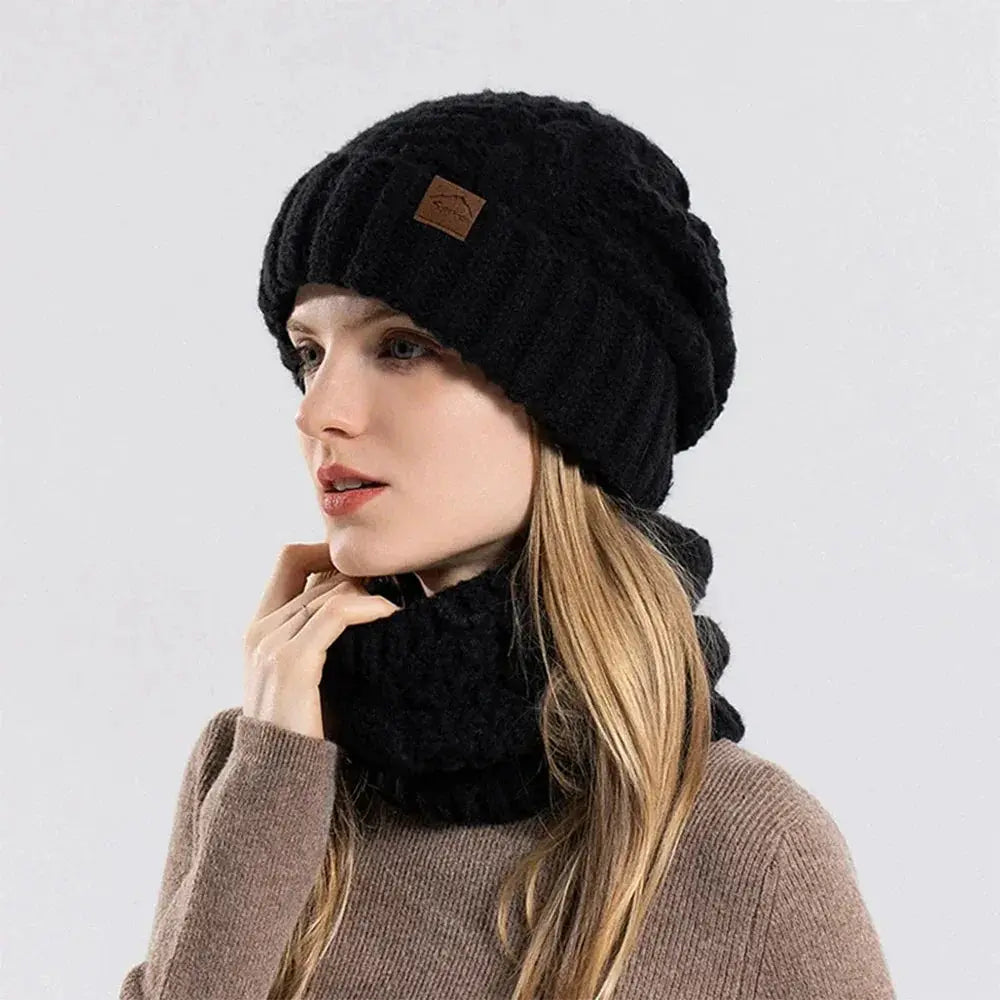Women Knitted Hat Scarf Set For Outdoor Cycling Warmth