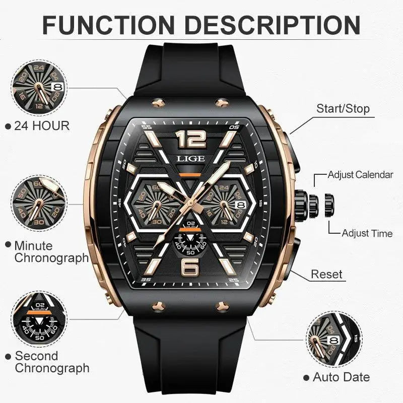LIGE Luxury Quartz Watch Multifunctional Timepiece For Men