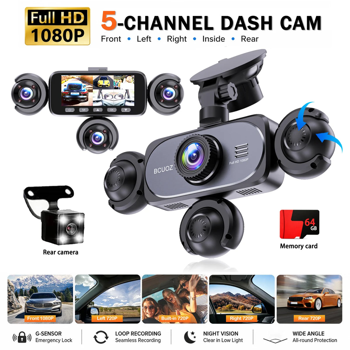 BCUOZ ° Dashcam Front Rear Left Right Car Cameras ° — product view 1