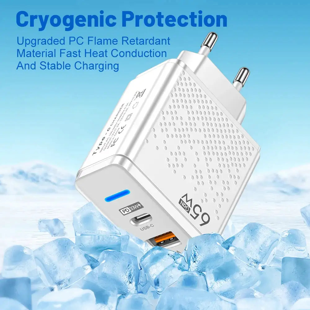 65W GaN USB C Charger 2 Ports Fast Charging EU/US/UK/KR Plug Wall Charger For iPhone Samsung Xiaomi Huawei Phone Charger Adapter