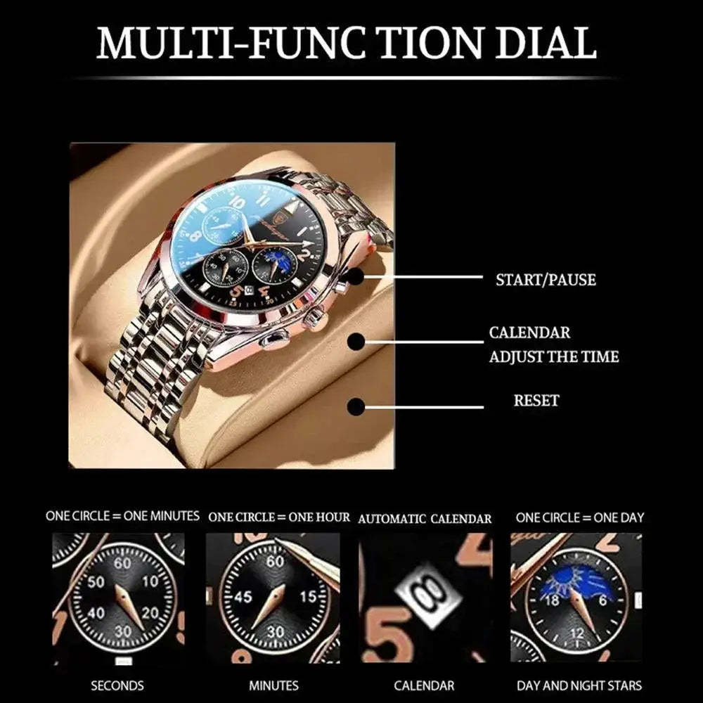 Steel Chronograph Watch Timepiece With Luminous Hands