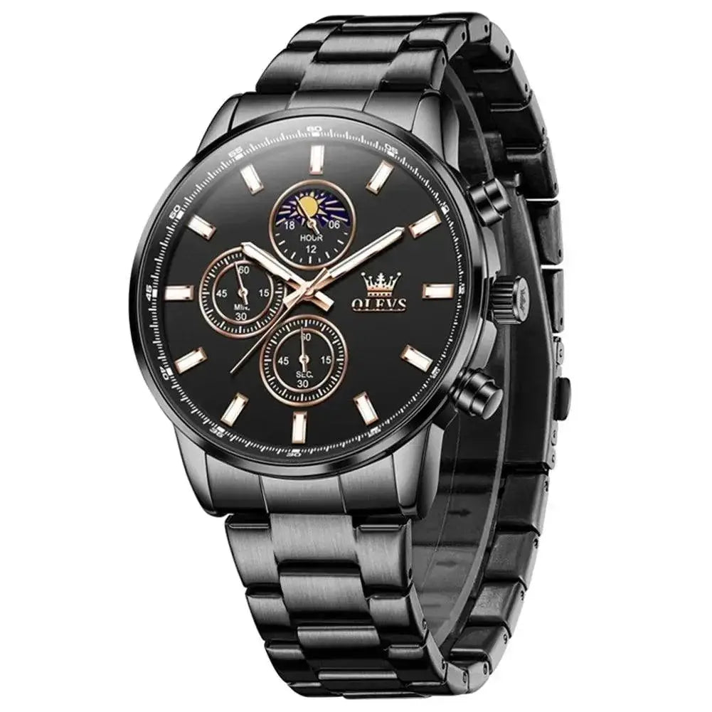 Celestial Moon Phase Chronograph Watch Elegant Timepiece
