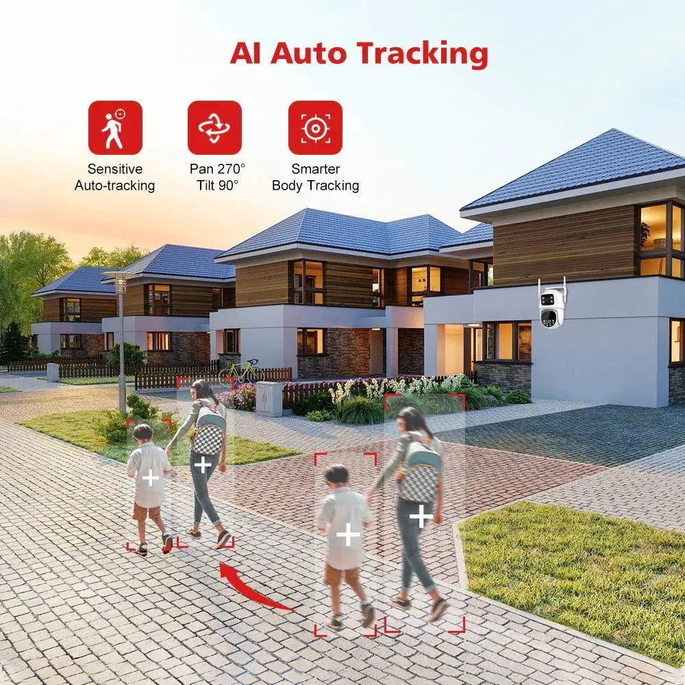 Dual Lens Outdoor Security Camera AI Tracking Waterproof