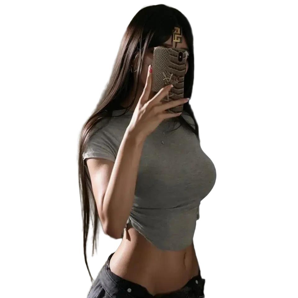 Breathable Ruched Crop Top for Women — Grey
