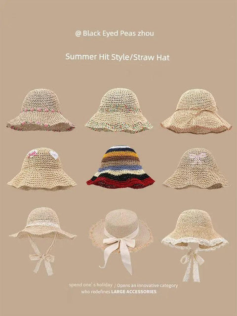 Straw Hat Japanese Style Hand Woven Womens Summer Lace