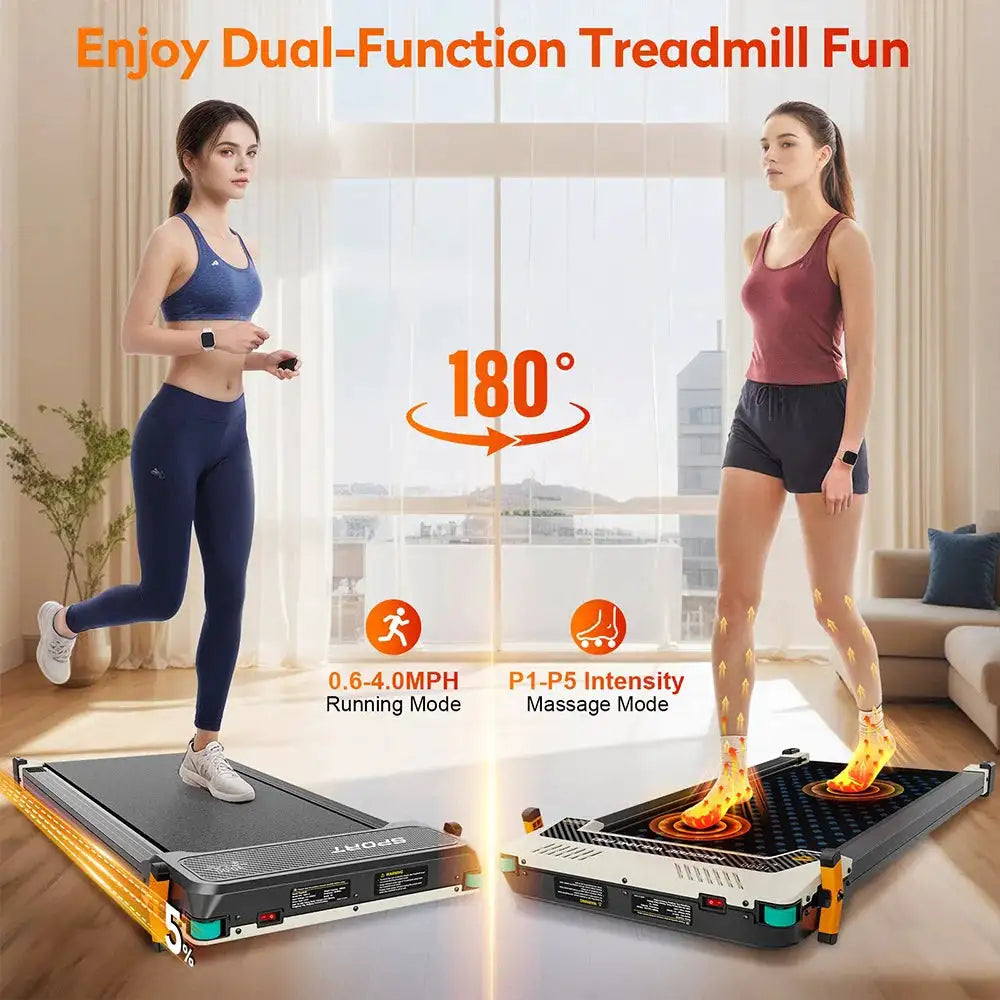 Akluer 520 Dual-Sided Under Desk Treadmill with Shiatsu Foot Massager, Walking Pad with Incline, 2.5HP Quiet Motor, LED Display, Remote Control, 150kg (330 LBS) Capacity, 900*400mm Running Area, Local delivery