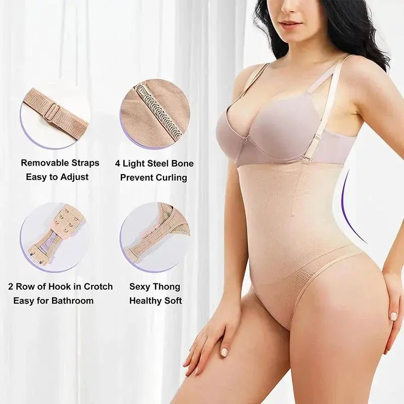 High Waist Thong Shaper With Tummy Control Removable Straps