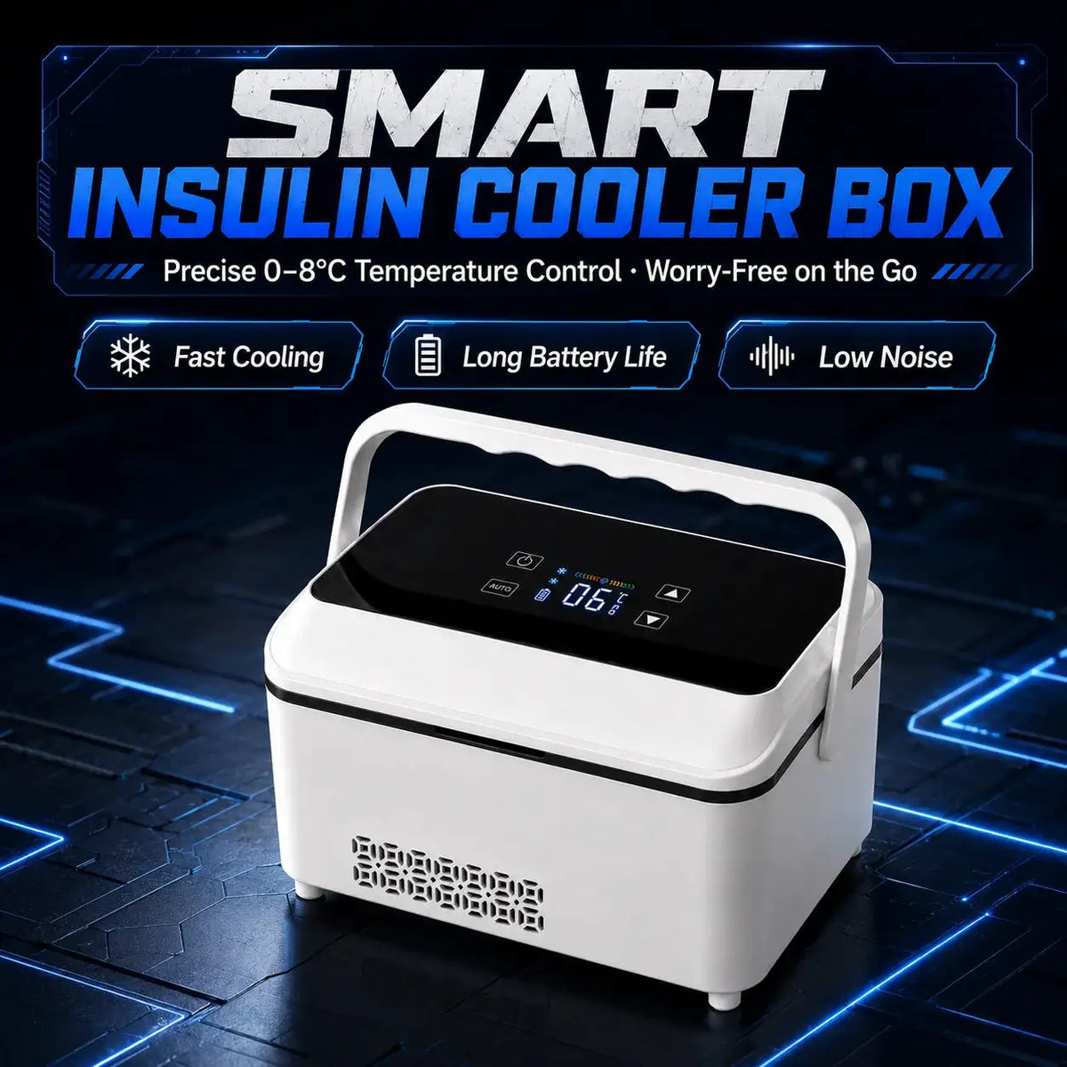 Smart Insulin Mini Fridge - 8-Minute Rapid Cooling, 0-18°C Precise Adjustment, Ultra-Quiet, Fits 12 Pens/36 Vials, USB Low-Voltage ≤36V, TSA-Friendly Compact Size