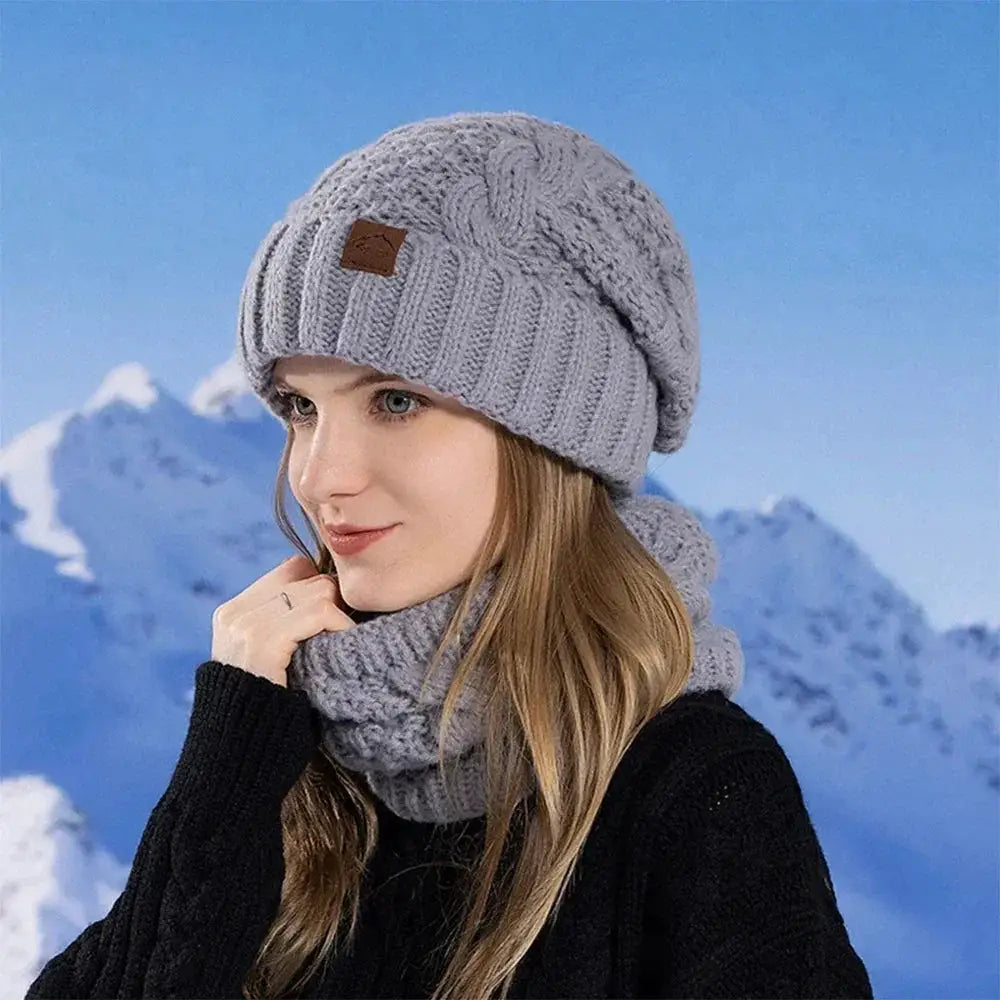 Women Knitted Hat Scarf Set For Outdoor Cycling Warmth