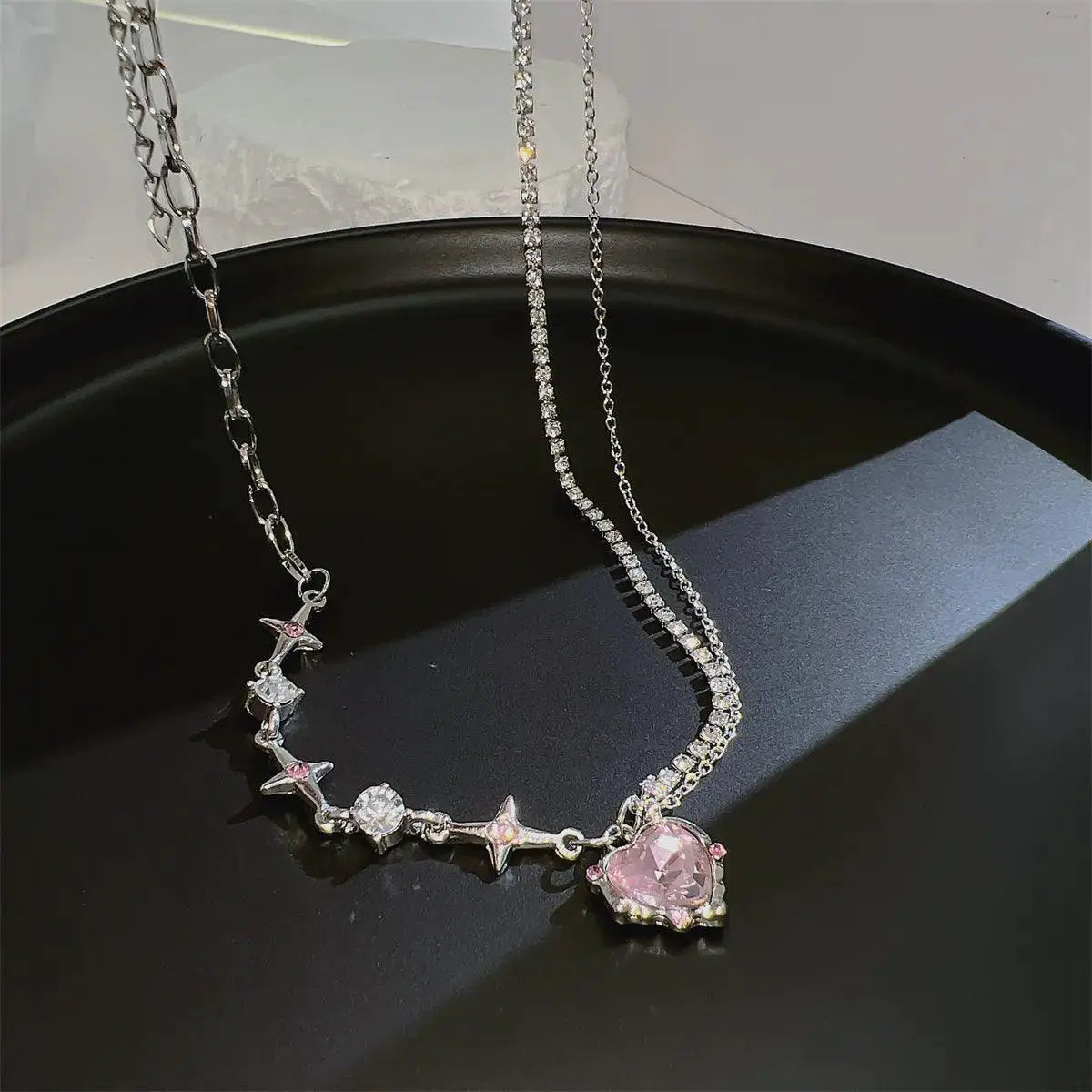 Crystal Heart Necklace Shiny Collarbone Chain Jewelry Women
