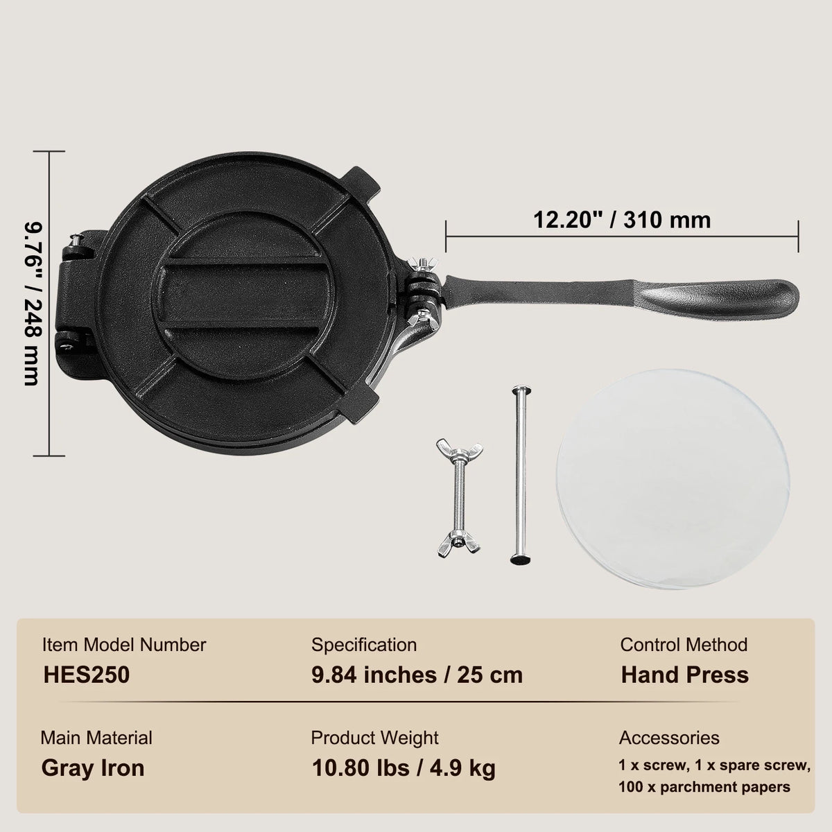 SucceBuy Tortilla PressCast Iron Heavy Duty Tortilladora Press — product view 8