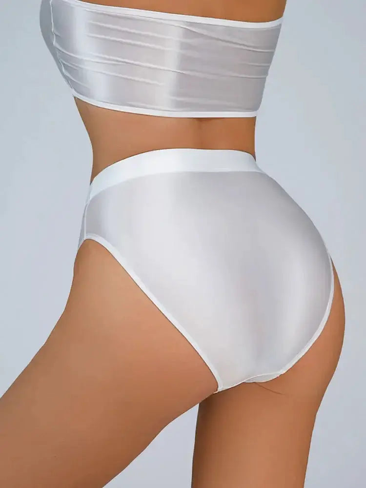 Sexy Women Shiny High Waist G String Sheer Yoga Thong