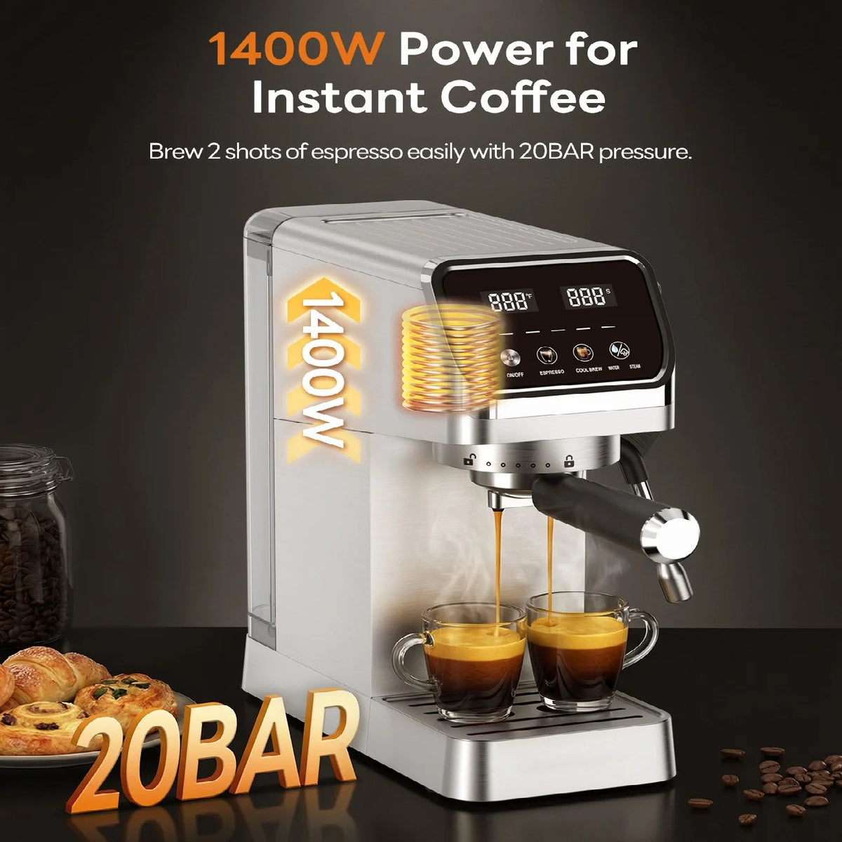 Espresso Maker with Milk Frother and Touchscreen Fast Heat — product view 6