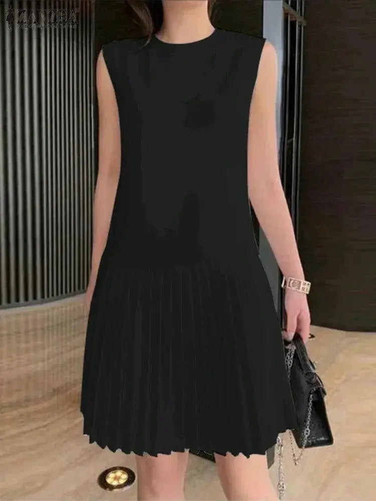ZANZEA Pleated Sundress Women Elegant Summer Fashion