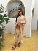 Elegant Green Lapel Dress Chic Embroidery Stylish Split Design