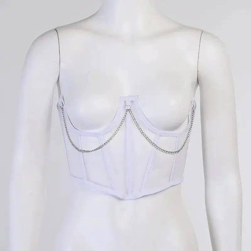 Punk Metal Chain Bustier Corset With Lace Edgy Waist Cinch